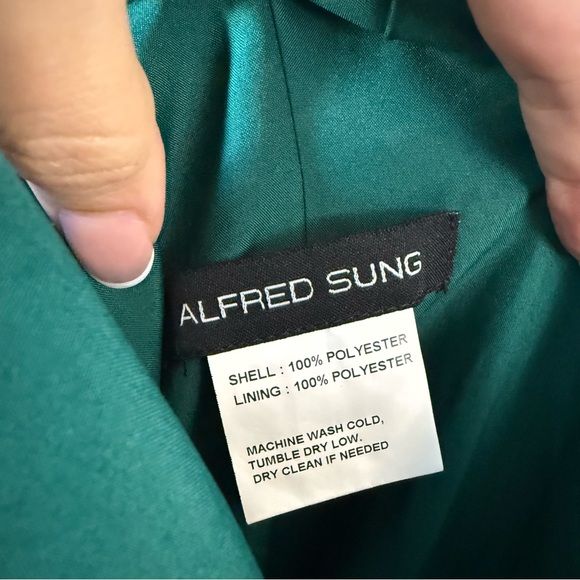 Alfred Sung D826‎ Square Neck Twill Satin Gown Hunter Green 10 - Picture 4 of 8